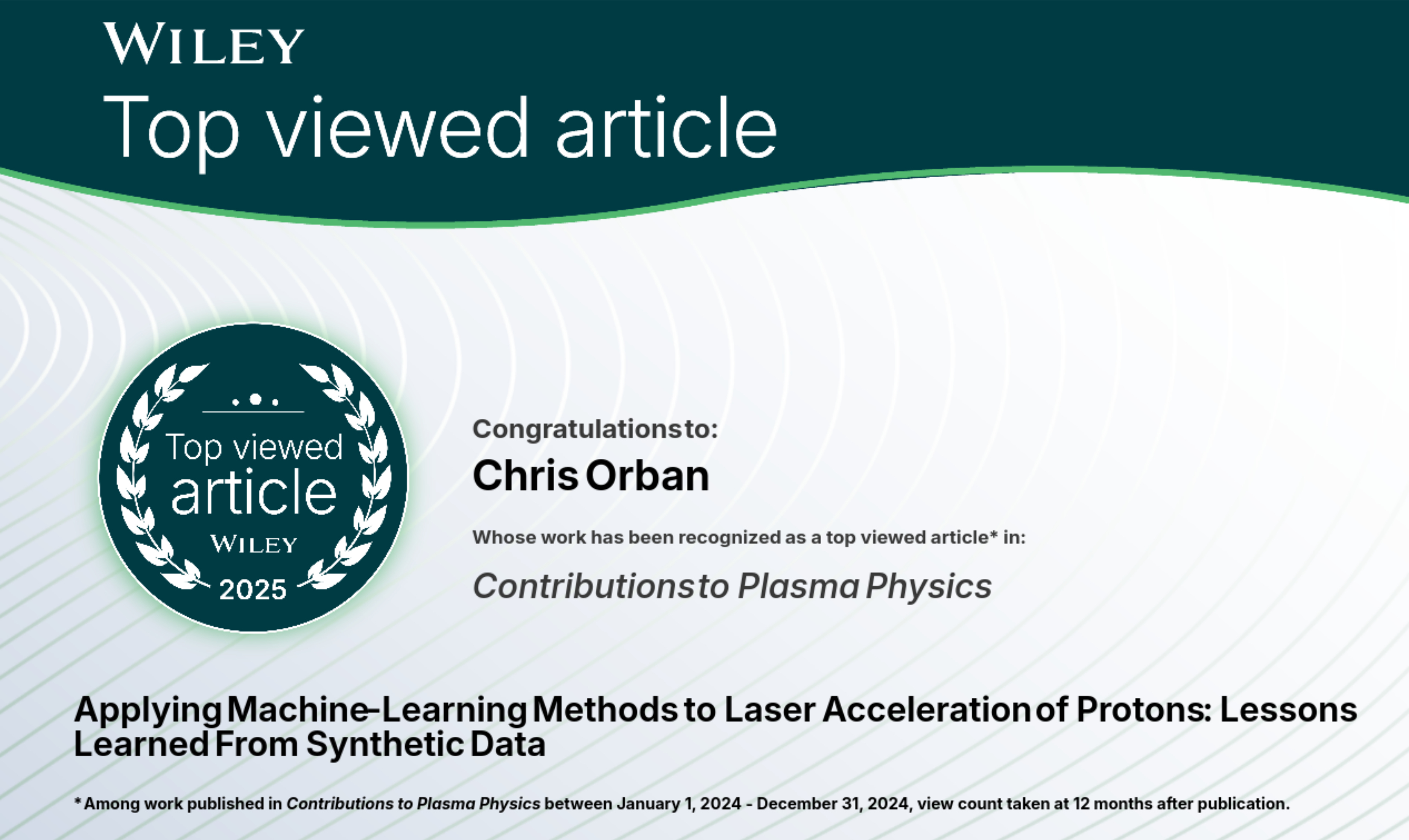 Wiley Top Viewed Article Certificate