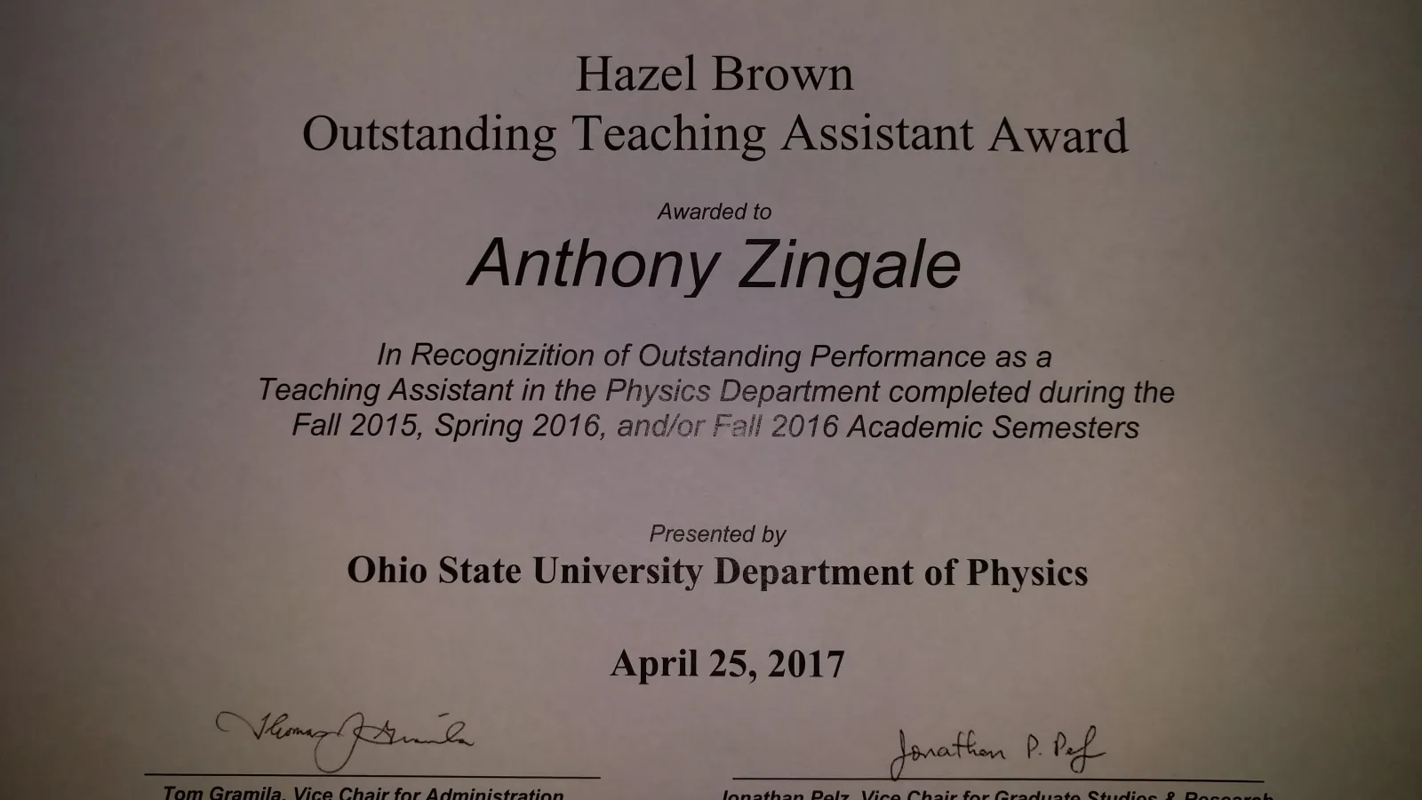 Teaching Award Zingale