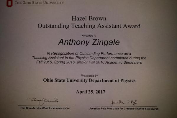 Teaching Award Zingale